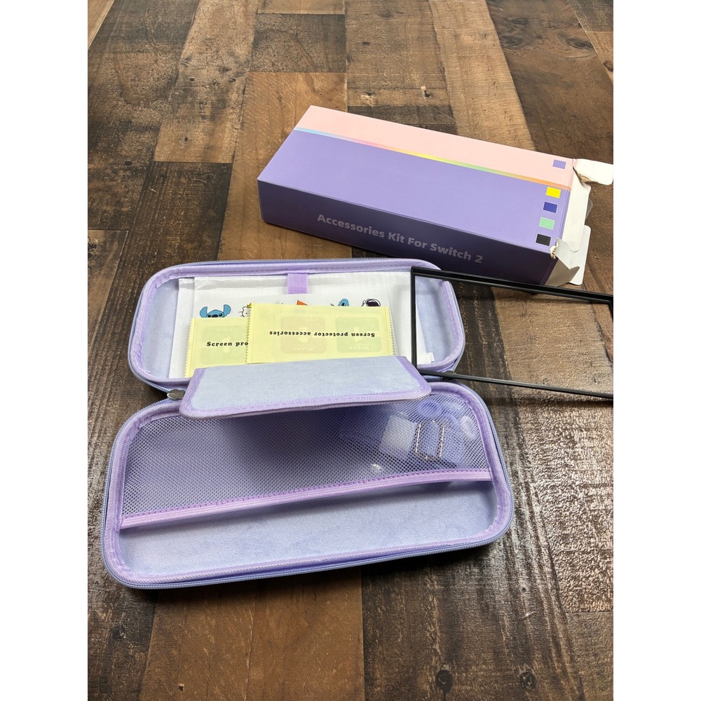 Purple Accessories Kit for Switch 2 Carrying Case Screen Protector Stickers - Picture 3 of 8